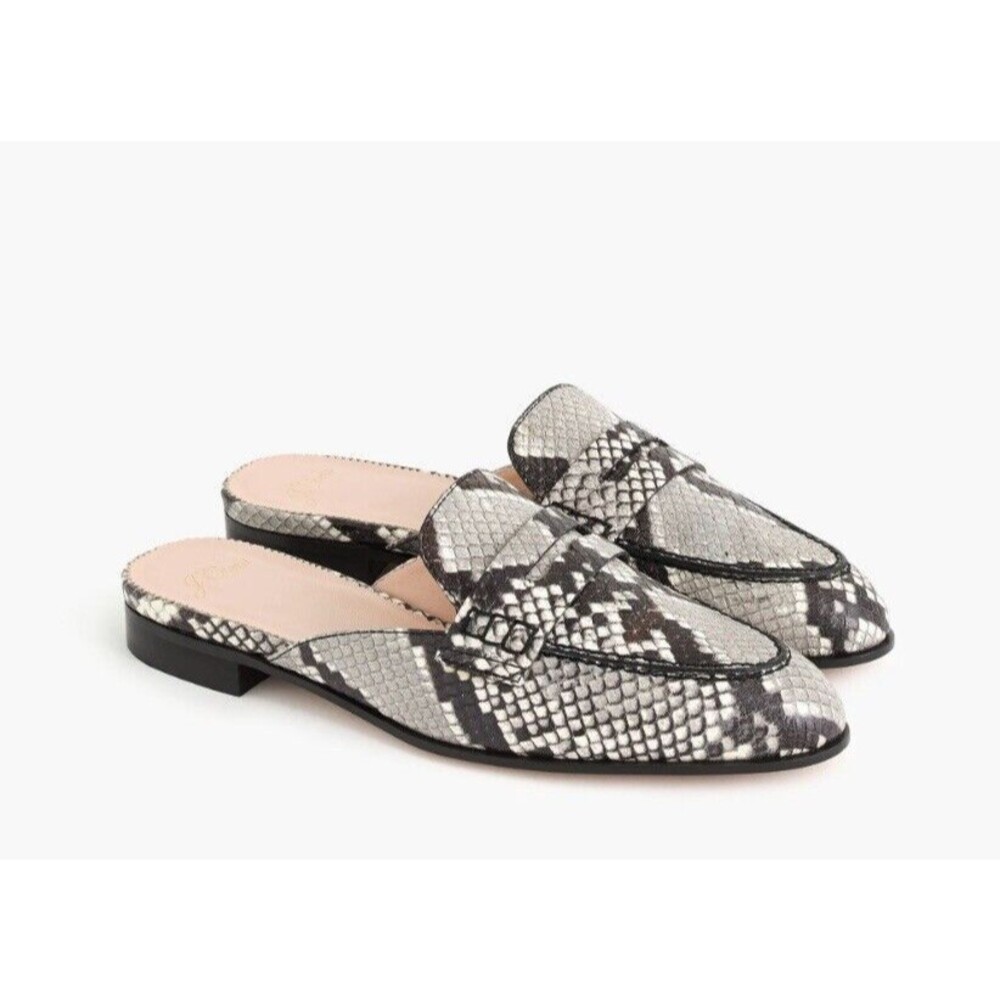 J. Crew Academy penny loafer mules in snake-embossed leather Size 8
